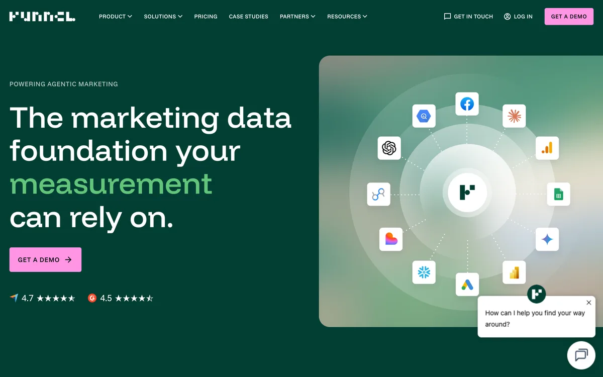 Funnel homepage showing its marketing intelligence data hub