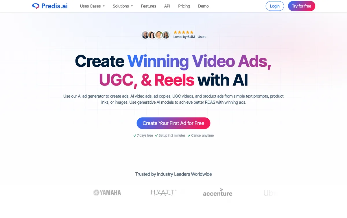 Predis.ai homepage, an AI ad and social content generator