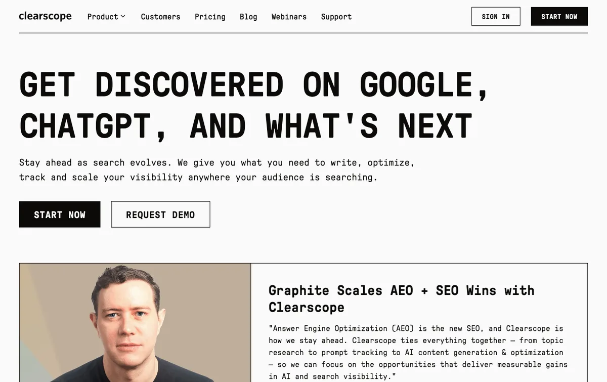 Clearscope homepage