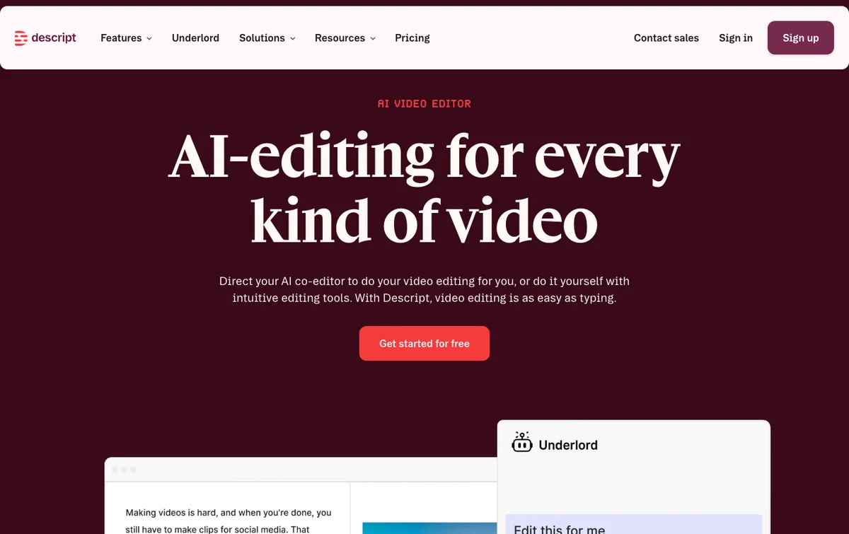 Descript homepage