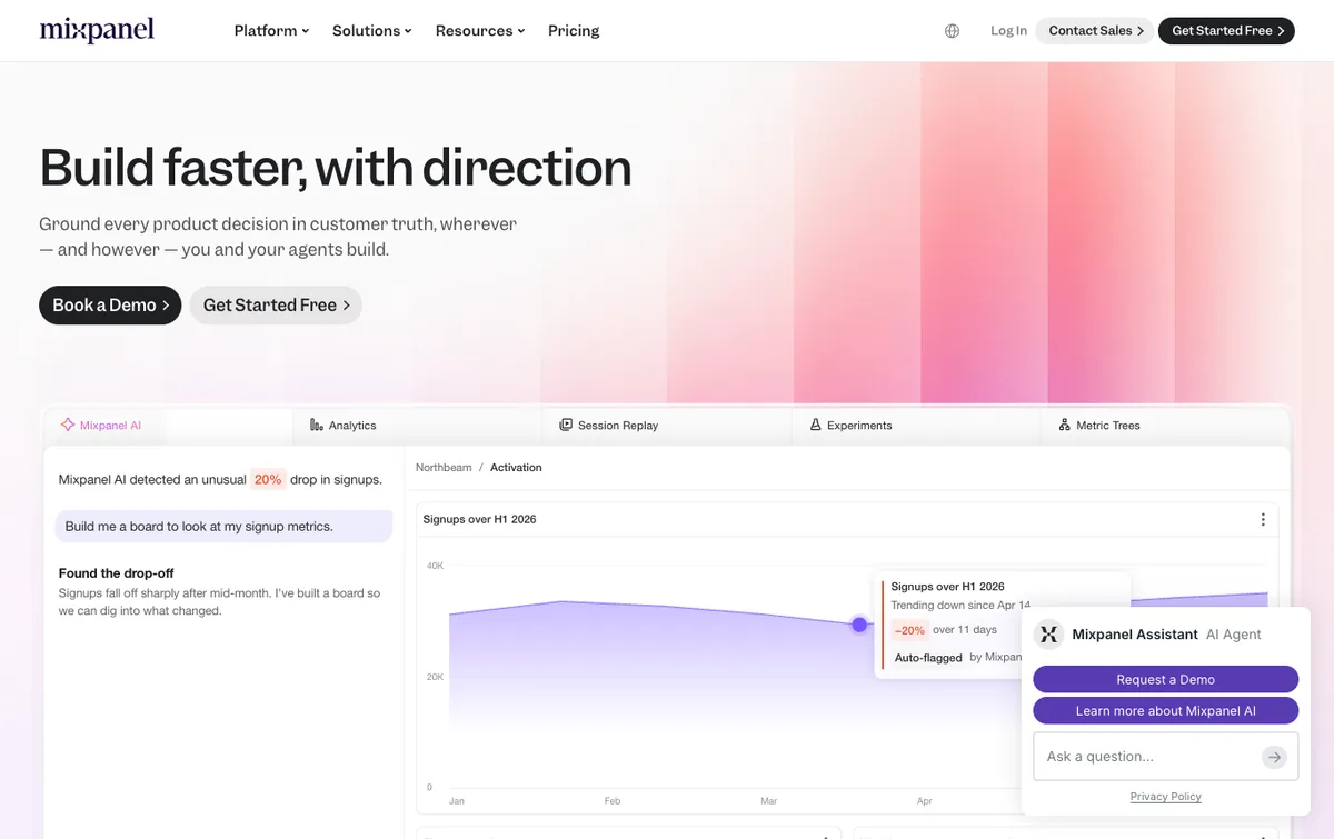 Mixpanel homepage