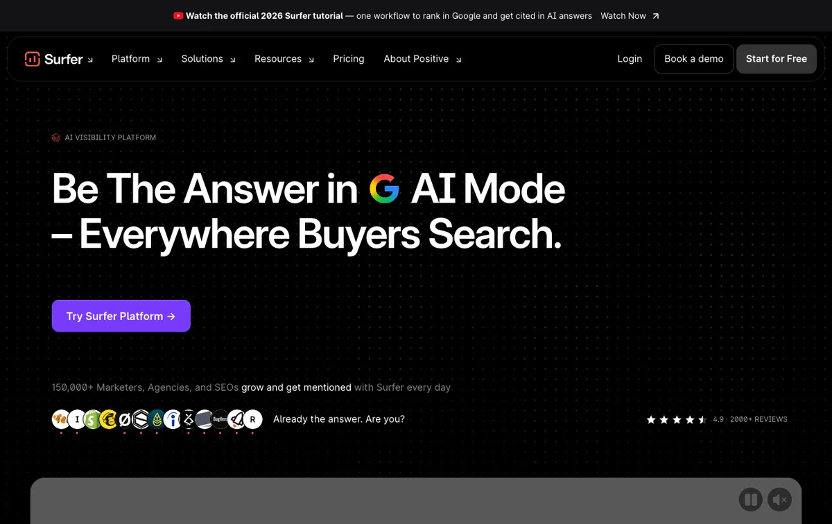 Surfer SEO homepage