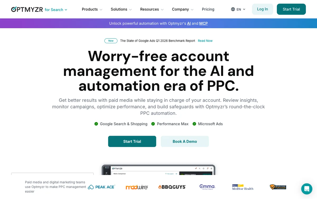 Optmyzr homepage
