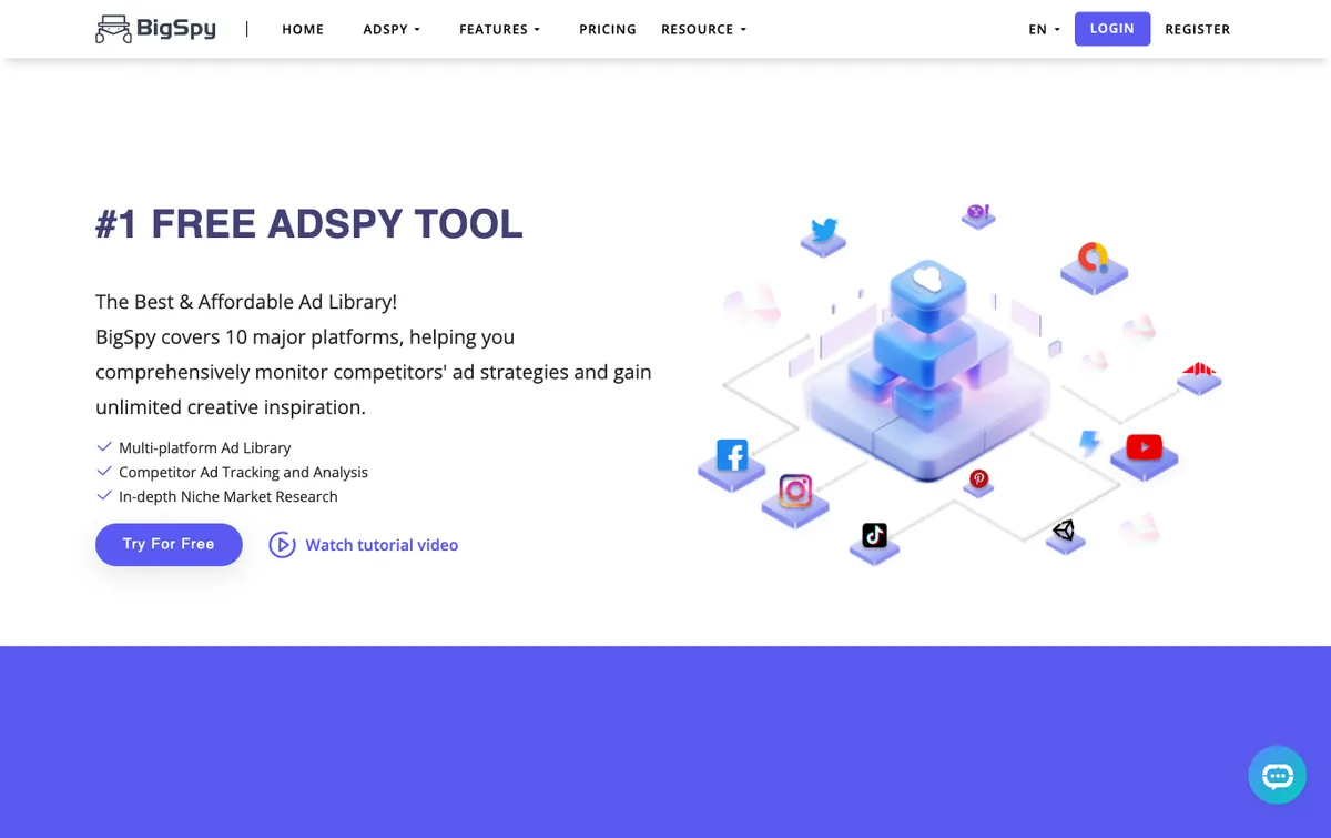 BigSpy homepage