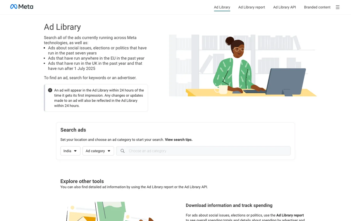Meta Ad Library homepage