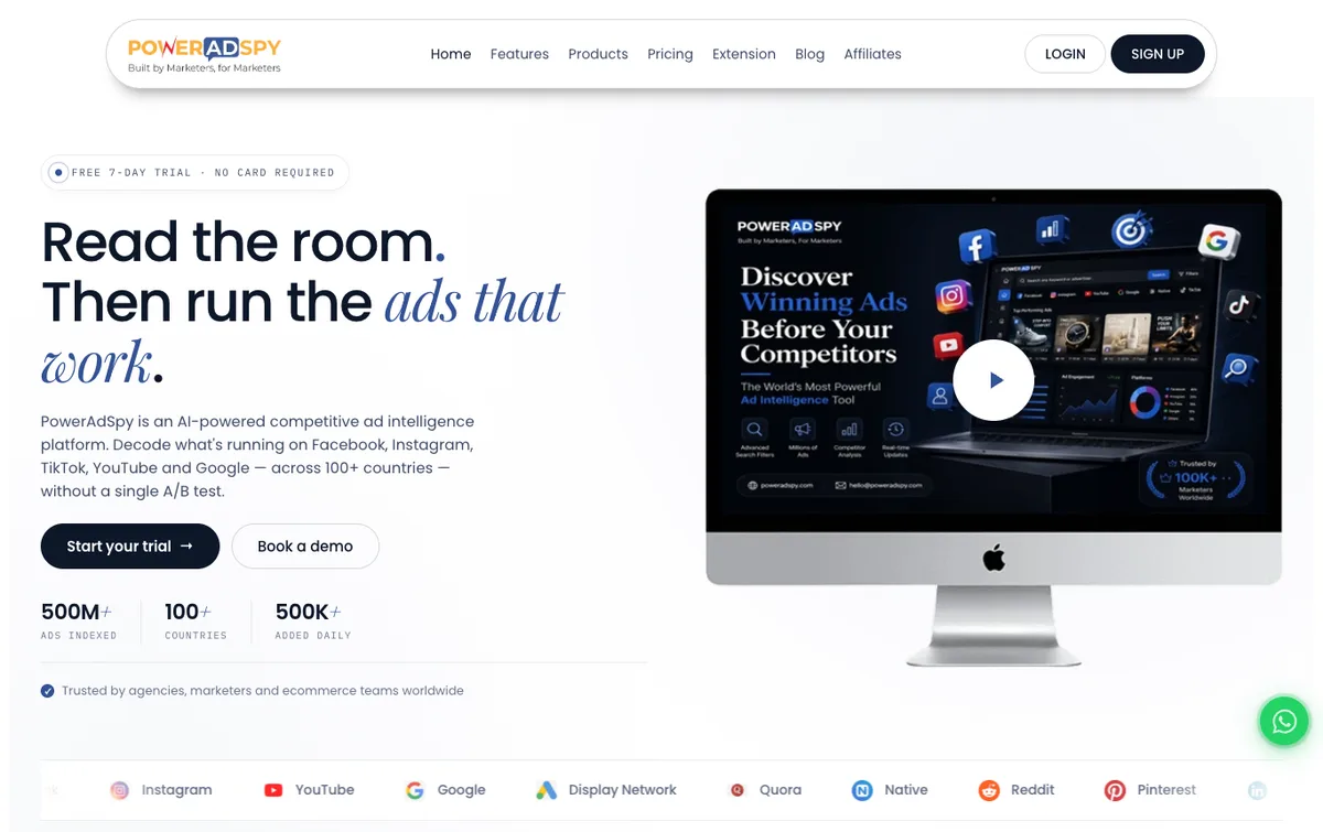 PowerAdSpy homepage