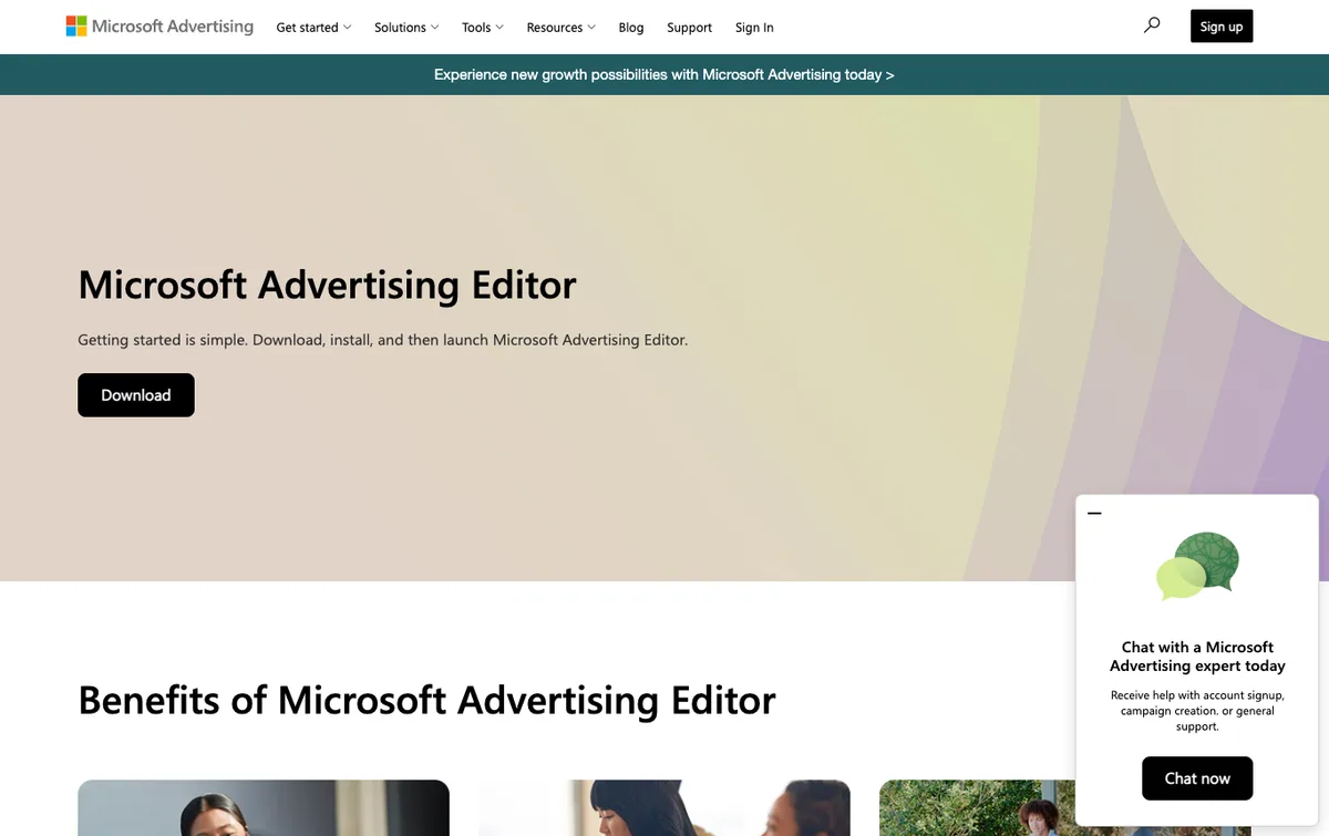 Microsoft Advertising Editor homepage