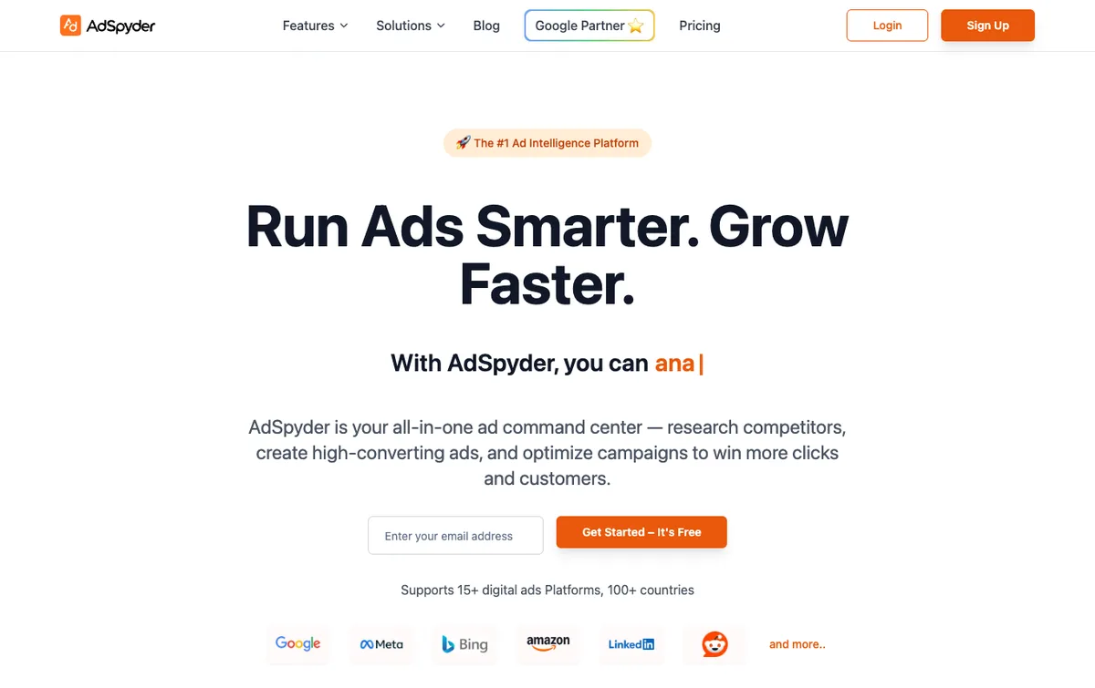 AdSpyder homepage