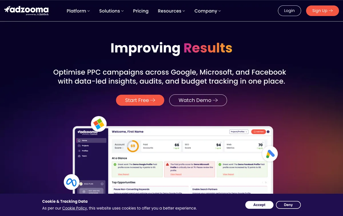 Adzooma homepage