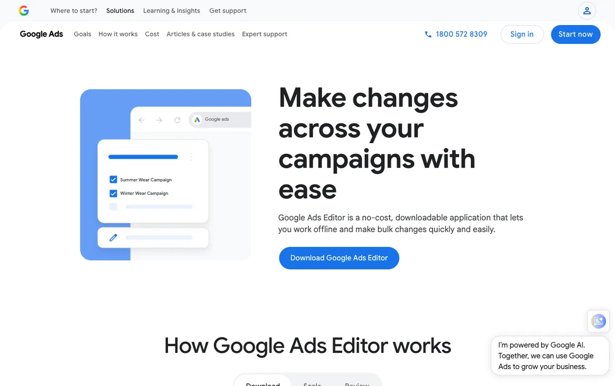 Google Ads Editor homepage