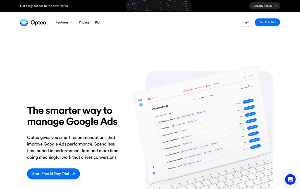 Opteo homepage