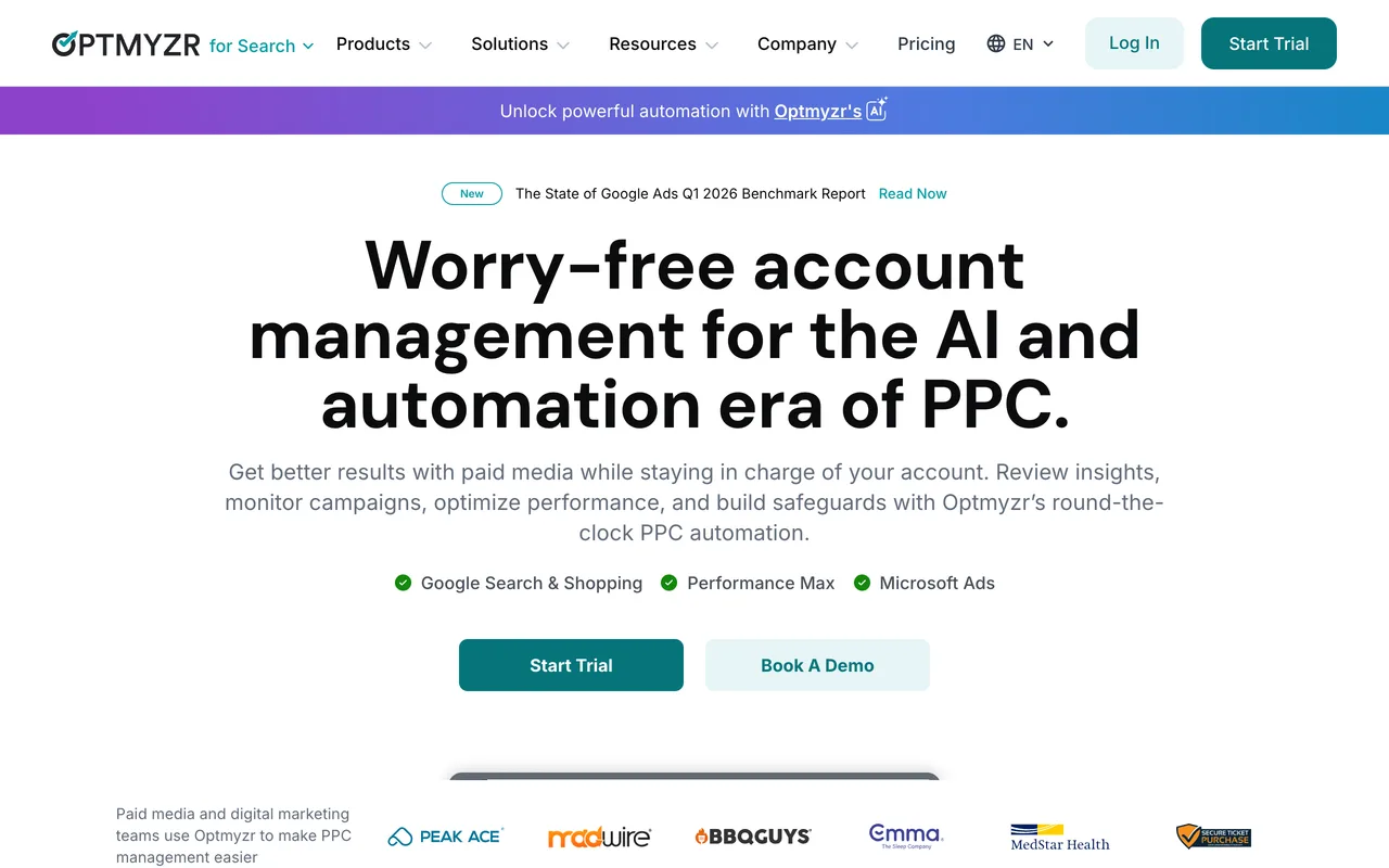 Optmyzr homepage
