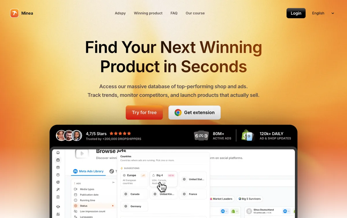 Minea homepage